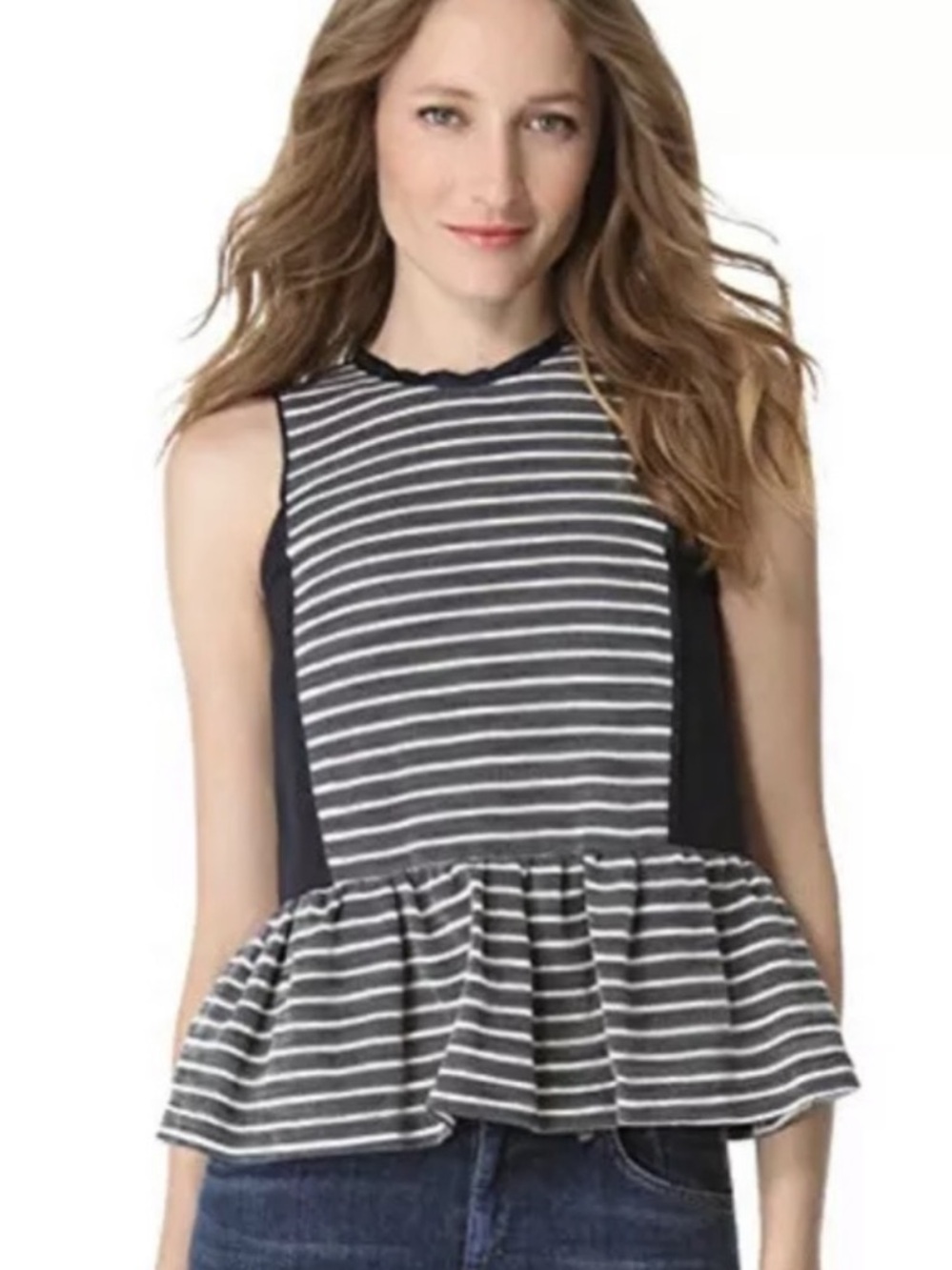 Sea New York Blue And Ivory Stripe Sleeveless Peplum Top